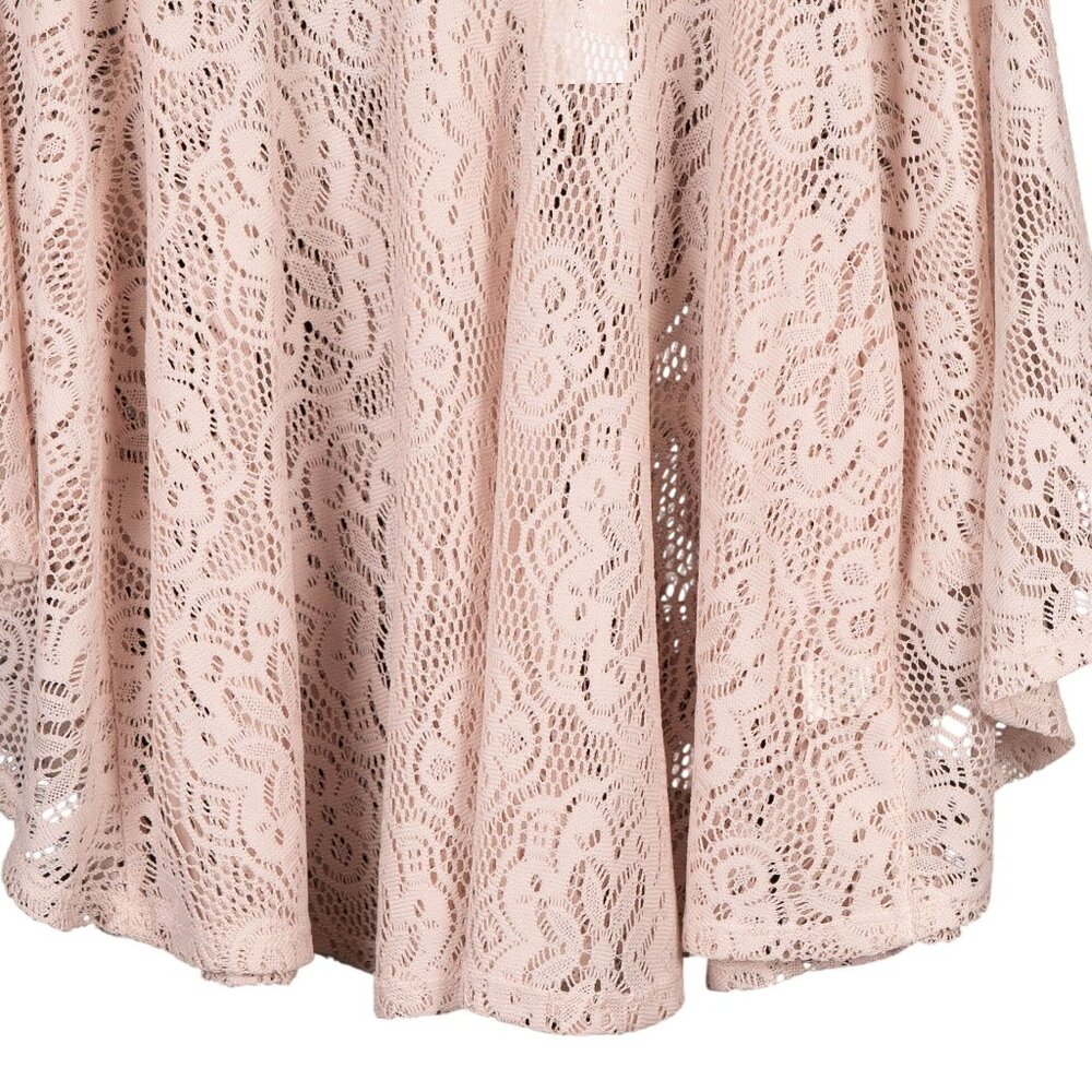 Boho Lace Blouse XL Beige Knit Sheer Hippie Festival Oversize Flowy Draped Doily - Picture 3 of 5